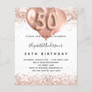 Flyer 50.ª invitación al presupuesto de globos rosas de