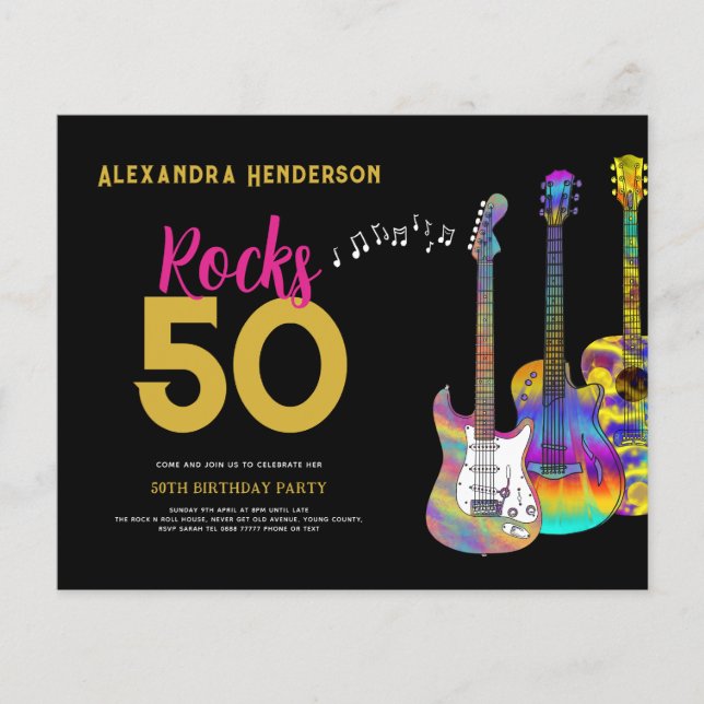 Flyer 50.º Fiesta de cumpleaños Rock y Roll Presupuesto  (Frente)