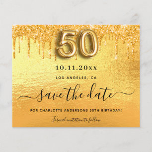 Flyer 50.º purpurina de oro de cumpleaños ahorrar la fec