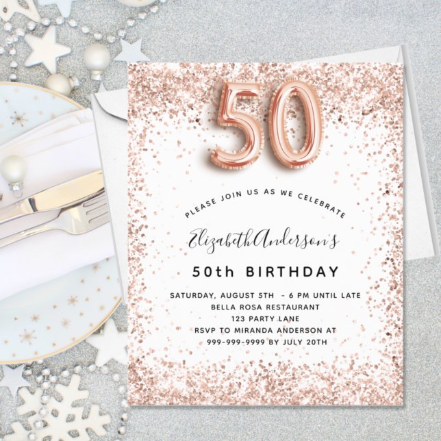 Flyer 50.º rosa de cumpleaños invitación de presupuesto  (Subido por el creador)