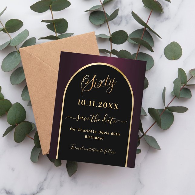 Flyer 60 cumpleaños presupuesto negro burdeos ahorra la  (Subido por el creador)