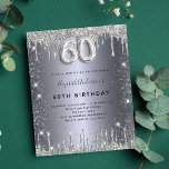 Flyer 60th birthday silver glitter budget invitation<br><div class="desc">Please note that this invitation is on flyer paper and very thin. Envelopes are not included. For thicker cards (same design) please visit our store. A modern, stylish and glamorous invitation for a 60th birthday party. A faux silver looking background, decorated with glitter dust. Personalize and add your name and...</div>