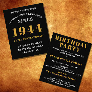 Flyer 80.º Cumpleaños 1944 Oro Negro Personalizado Para 