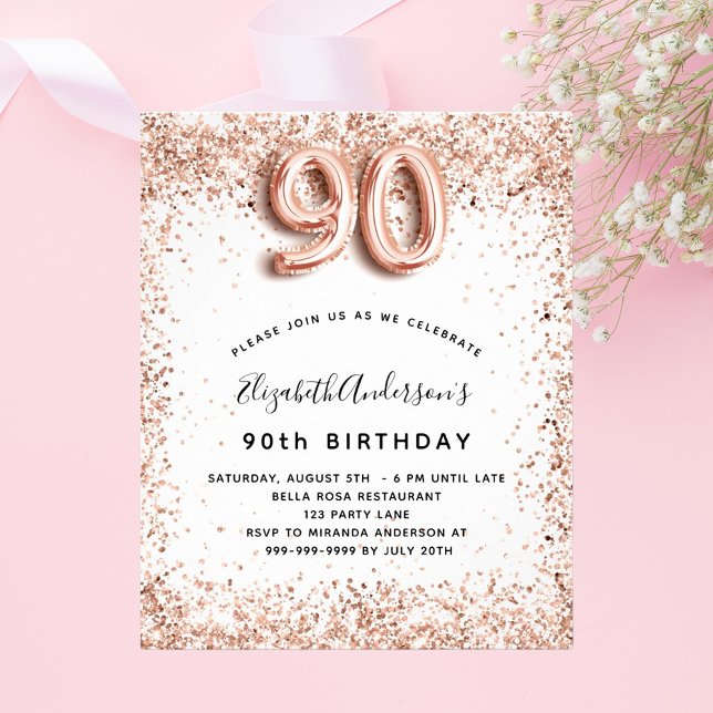 Flyer 90.º rosa de cumpleaños invitación de presupuesto  (Subido por el creador)
