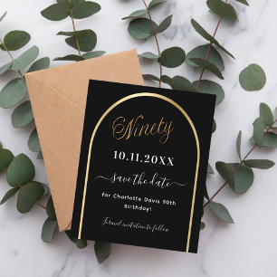 Flyer 90 cumpleaños negro de oro presupuesto para guarda