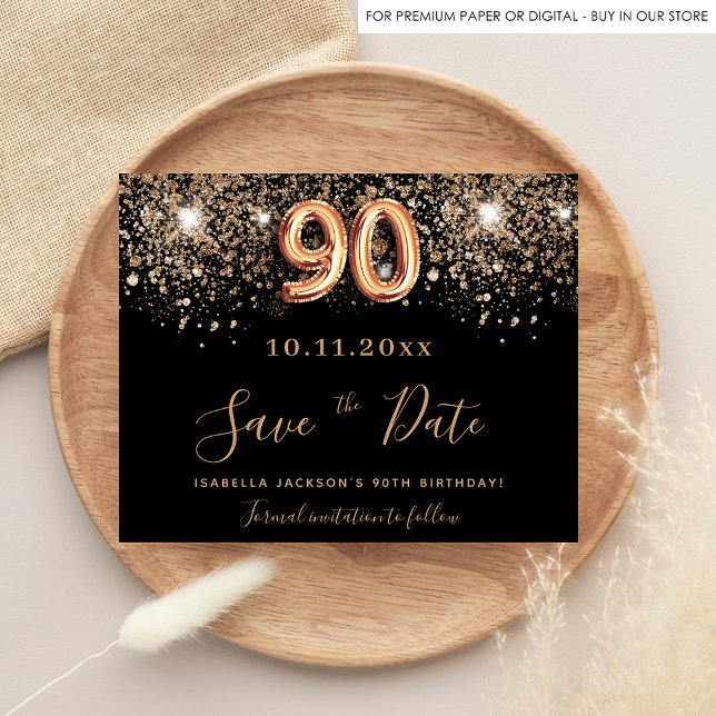 Flyer 90 cumpleaños purpurina negro presupuesto guardar  (Subido por el creador)