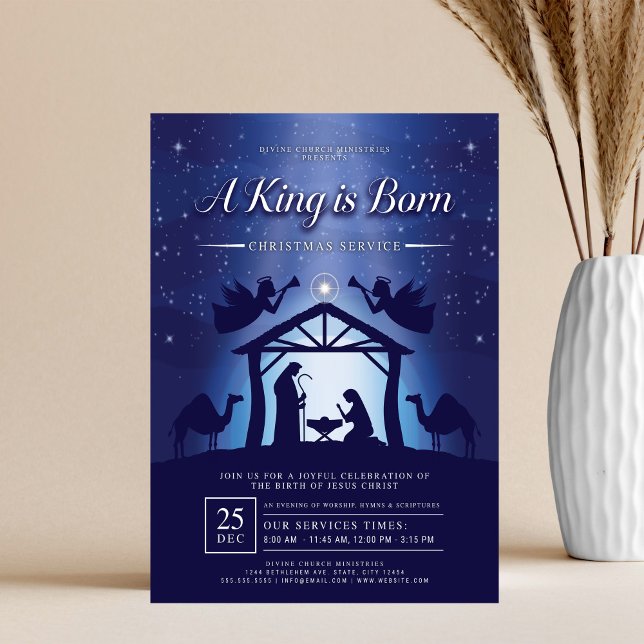 Flyer A King is Born Blue Nativity Scene Church (Subido por el creador)