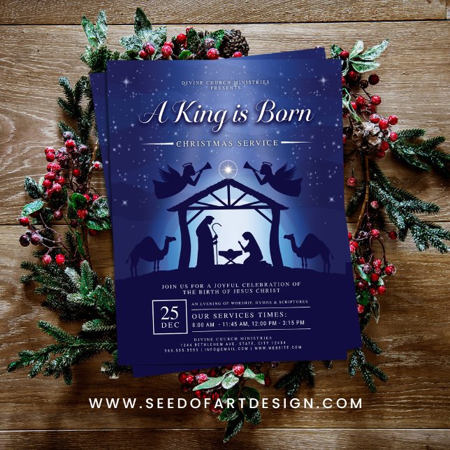 Flyer A King is Born Blue Nativity Scene Church (Subido por el creador)