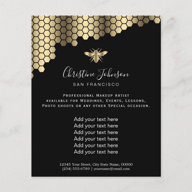 Flyer abeja panal con fondo negro (Frente)