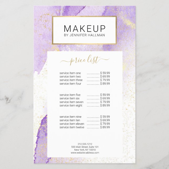 Flyer Abstract Lavender Watercolor with Faux Gold Dust (Frente)