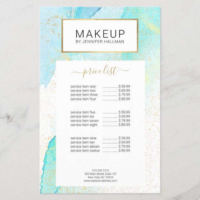 Flyer Abstract Teal Blue Watercolor with Faux Gold Dust (Frente)