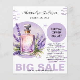Flyer Aceite Esencial de Lavanda Botánico Acuarela Promo