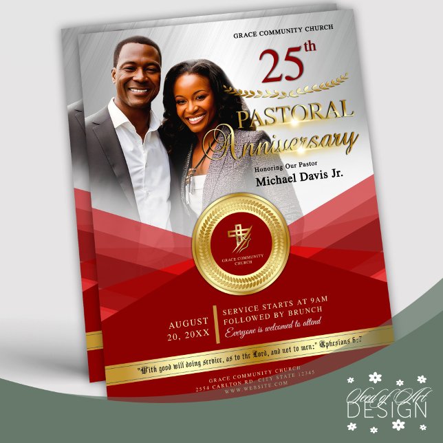 Flyer Acto de la Iglesia del Aniversario Pastoral Rojo y (Subido por el creador)