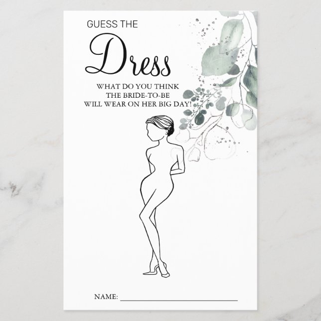 Flyer Acuarela Adivina la tarjeta de ducha Dress Bridal (Frente)