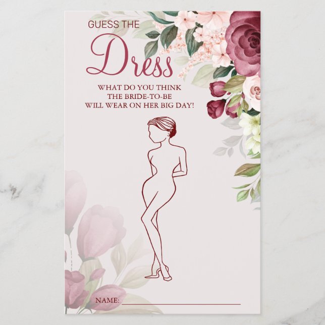 Flyer Acuarela Adivina la tarjeta de ducha Dress Bridal (Frente)