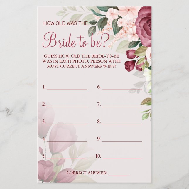 Flyer Acuarela Adivina qué edad tenía la tarjeta de jueg (Frente)