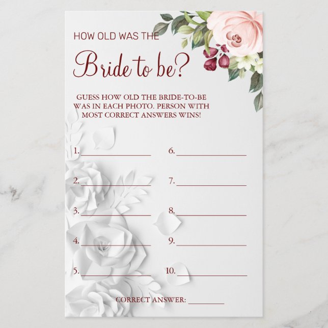 Flyer Acuarela Adivina qué edad tenía la tarjeta de jueg (Frente)