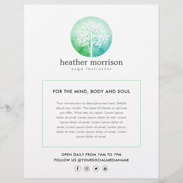 Flyer Acuarela Árbol Yoga y Bienestar (Frente)
