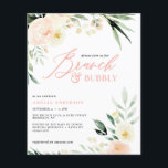 Flyer acuarela de bronce y melocotón verde burbujeante<br><div class="desc">presupuesto Brunch & bubbly green y melocotón acuarela floral boda invitación a ducha de novia. Parte de una colección.</div>