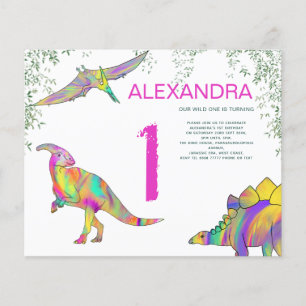 Flyer acuarela de dinosaurios Primer cumpleaños Fiesta p