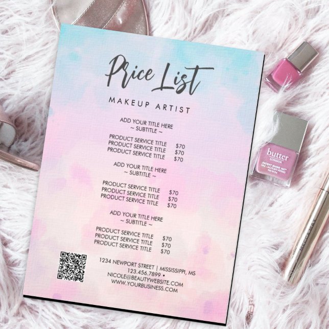 Flyer Acuarela de Unicornio Arcoíris Soñador (Whimsical and dreamy #pricelist #flyer #makeupartist #springsummer #colorful)