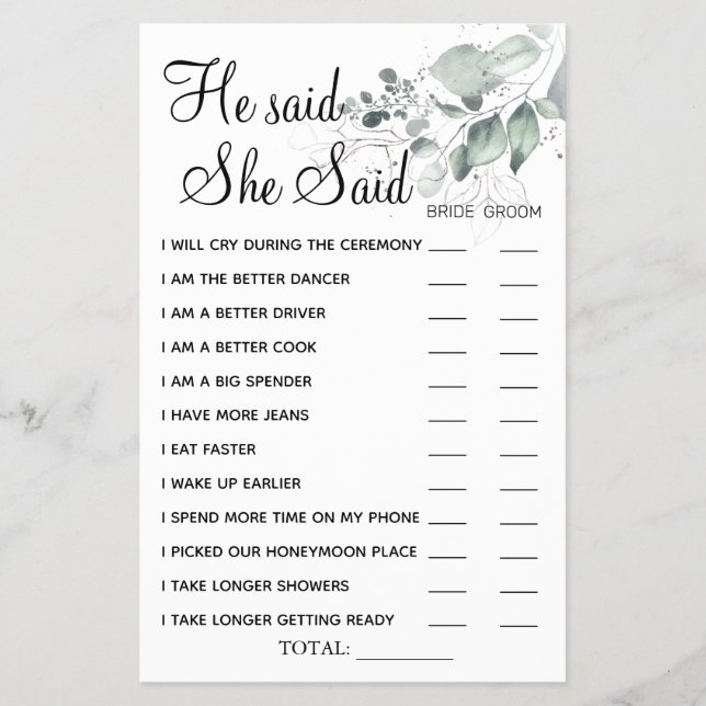 Flyer Acuarela Dijo que dijo que la tarjeta de juegos de (Frente)