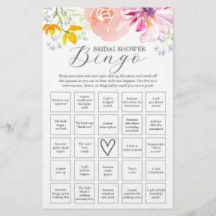 Flyer Acuarela Floral Bridal Shower Bingo