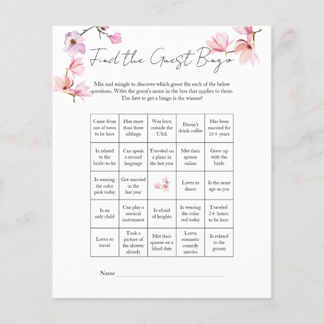 Flyer Acuarela Magnolia Encuentra Bingo de Novias Invita (Frente)