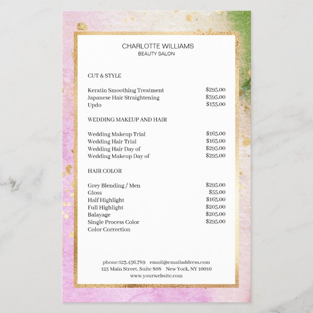Flyer Acuarela moderna Grün Oro rosa (Frente)