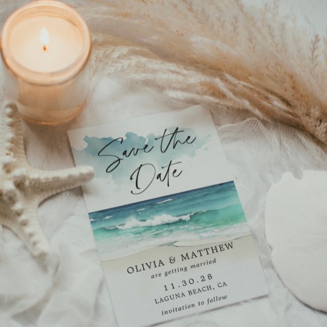 Flyer Acuarela moderna Ocean Beach Photo Save the Date (Subido por el creador)