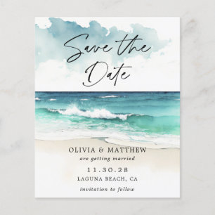 Flyer Acuarela moderna Ocean Beach Photo Save the Date