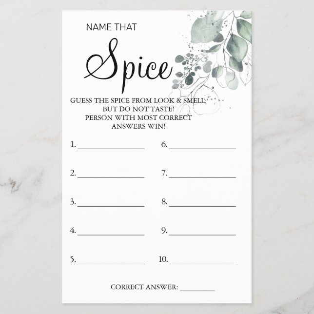 Flyer Acuarela Nombre que tarjeta de juego Spice Bridal (Frente)