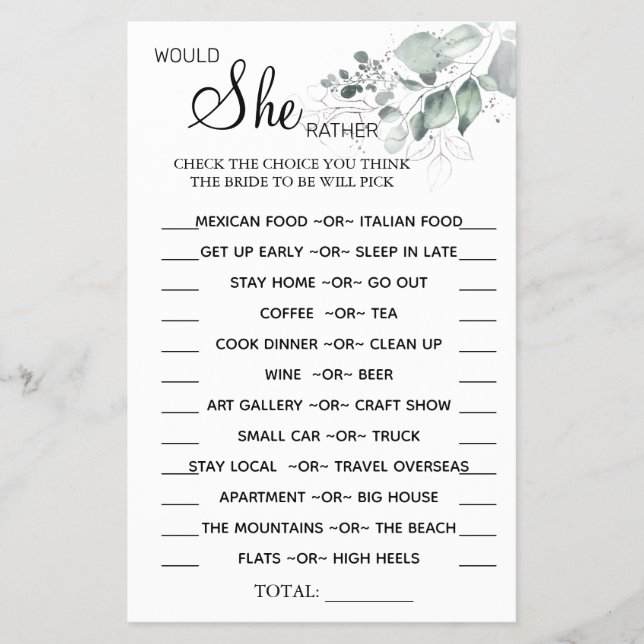 Flyer Acuarela Prefiere ducha tarjeta de juegos (Frente)