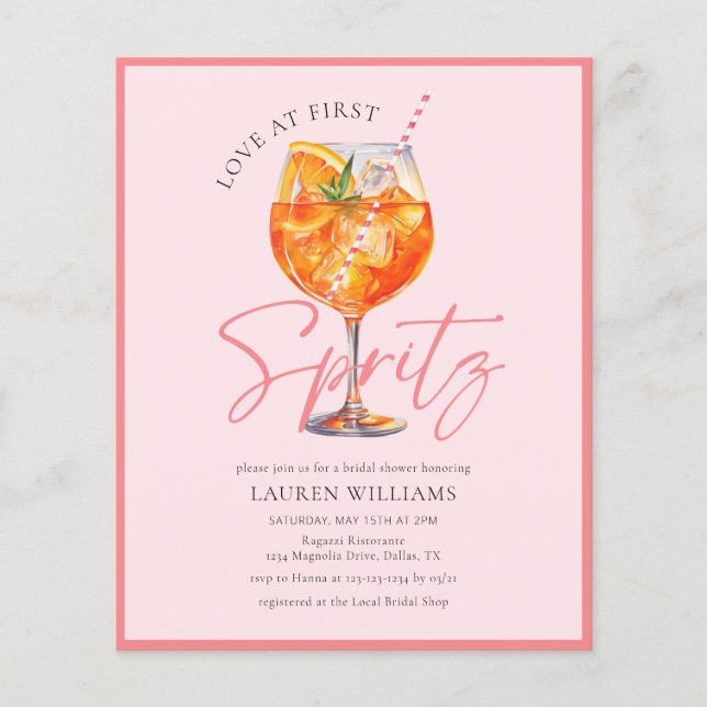 Flyer Acuarela Presupuestaria Aperol Spritz Bridal Showe (Frente)