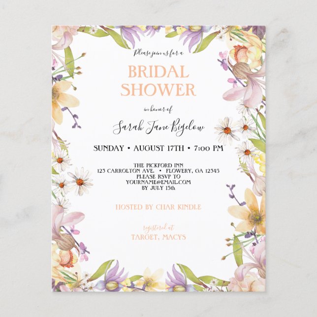 Flyer Acuarela Presupuestaria Flor silvestre Boho Bridal (Frente)