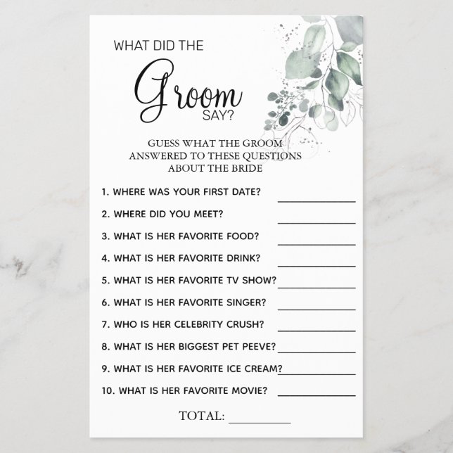 Flyer Acuarela Qué dice el novio: tarjeta de juego de du (Frente)