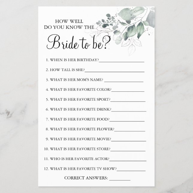 Flyer Acuarela ¿Qué tan bien conoces la tarjeta de novia (Frente)