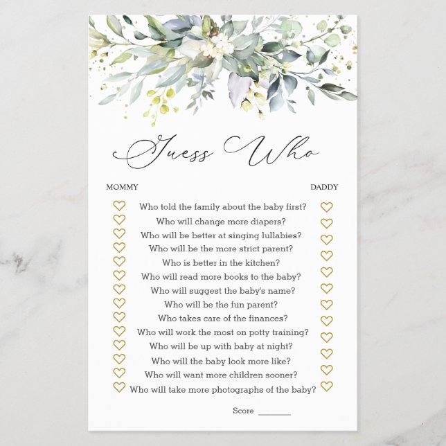 Flyer Adivina a quién mamá o papi verde del juego de Bab (Frente)