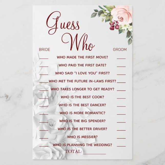 Flyer Adivina acuática tarjeta de juego de ducha de novi (Frente)