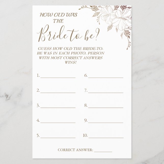 Flyer Adivina floral cuántos años tenía Flye tarjeta de  (Frente)