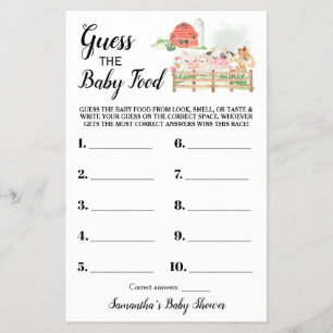 Flyer Adivina la tarjeta de juego Baby Shower Baby Food 