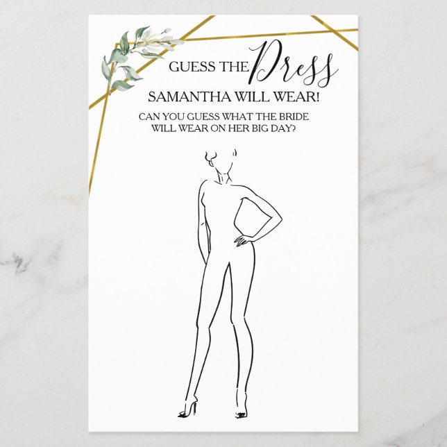 Flyer Adivina la tarjeta de juego Dress Greenery Gold Sh (Frente)