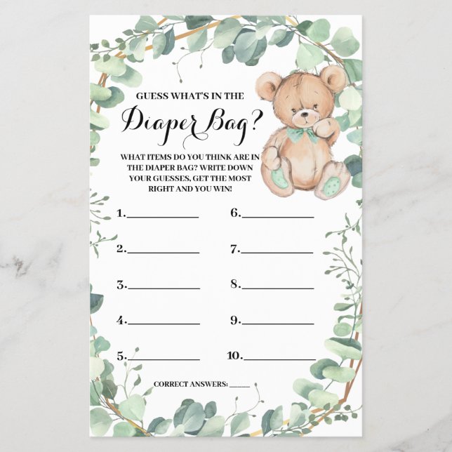 Flyer Adivina qué hay en la tarjeta de juego Baby Bag Be (Frente)