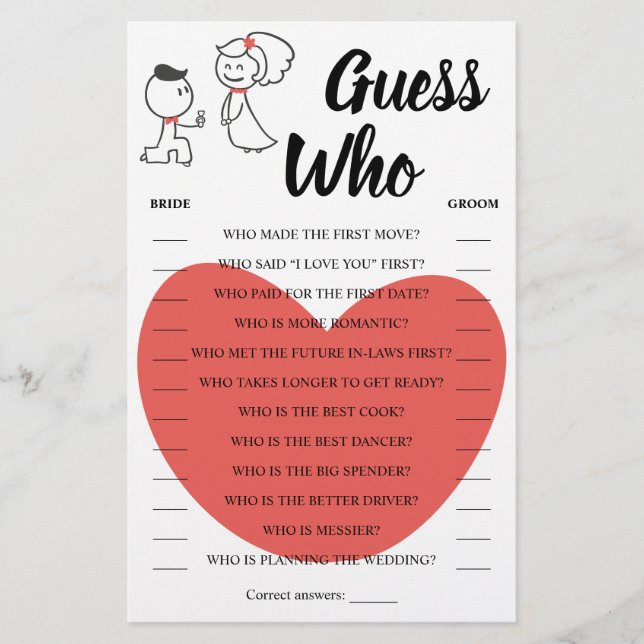 Flyer Adivina quién Boda tarjeta de juego de ducha de pa (Frente)