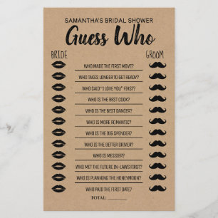 Flyer Adivina quién ducha novia tarjeta de juego rusa