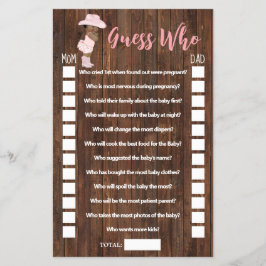 Flyer Adivina quién es la tarjeta de Baby Shower de una