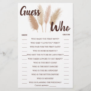 Flyer Adivina quién es la tarjeta de juego Pampas Grass