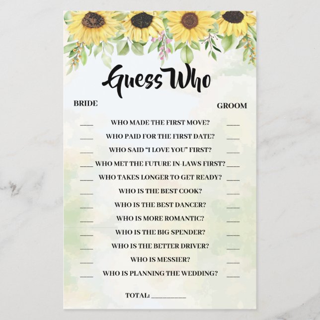 Flyer Adivina quién girará la tarjeta de juego de ducha  (Frente)