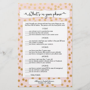 Flyer Adivina quién + juegos de teléfono, boda en oro ro