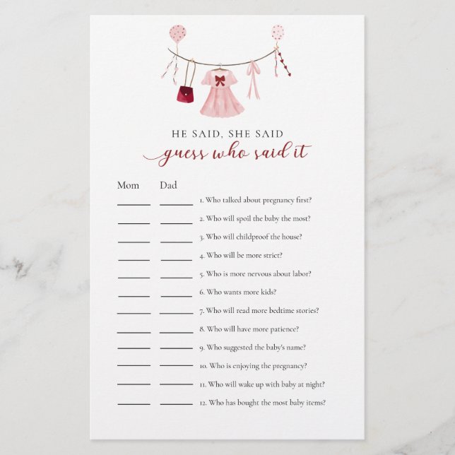 Flyer Adivina quién lo dijo Pequeño querido Baby Shower (Frente)